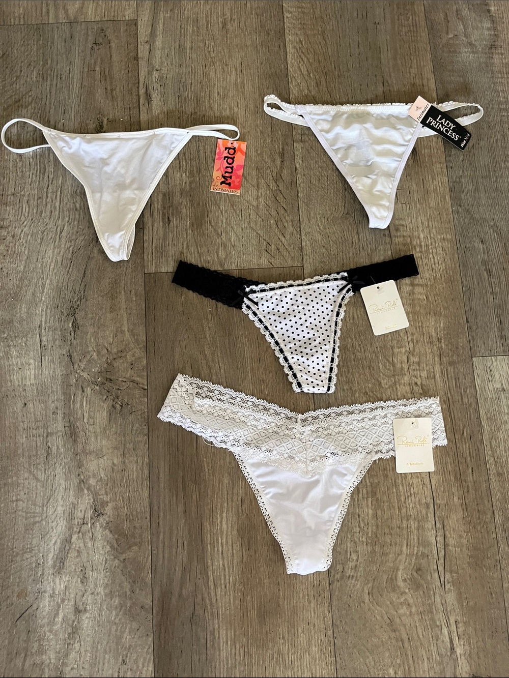 New With Tags Mixed White & Black Thong Panty Bundle of 4